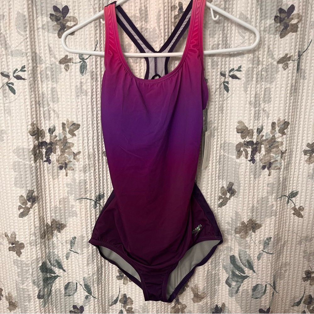 Speedo Gradient Pink and Purple One Piece Swimsuit